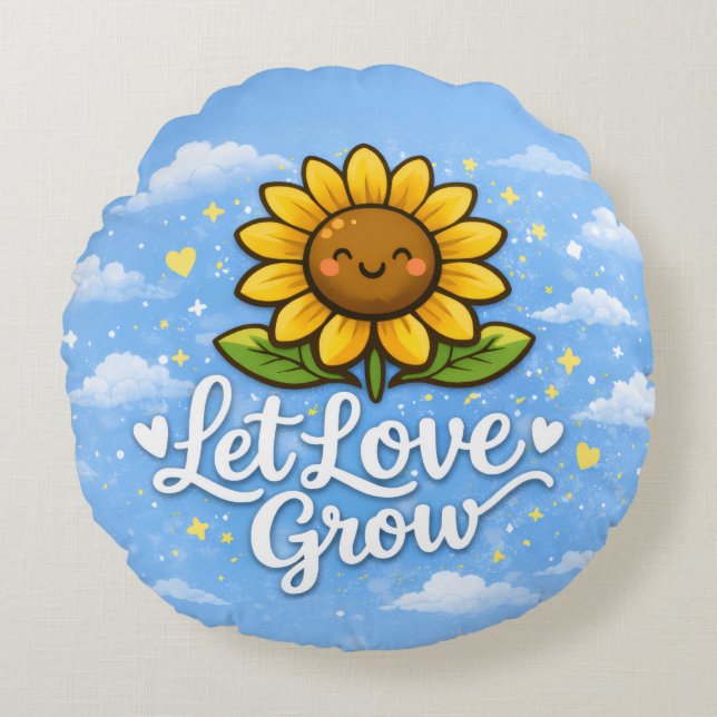 Cojín Redondo Deja que el amor crezca - Girasol (Anverso)
