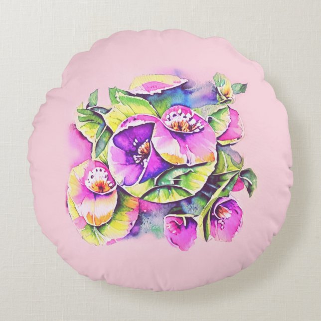 Cojín Redondo Dekorative rosa Blumen (Anverso)