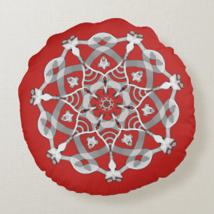 Cojín Redondo Del *~* mandala roja blanca y de plata comodamente