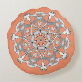 Cojín Redondo Del *~* mandala rosada blanca y de plata
