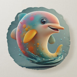 Cojín Redondo Delfín de dibujos animados adorable