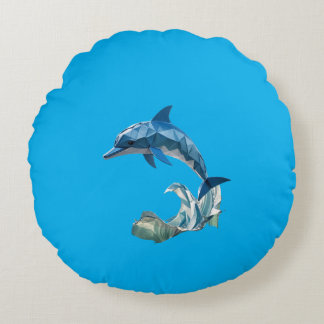 Cojín Redondo Delfín origami azul
