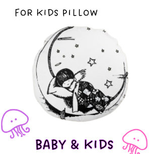 Cojín Redondo Delgado Black Line Art Cute Moon Star Sleeping