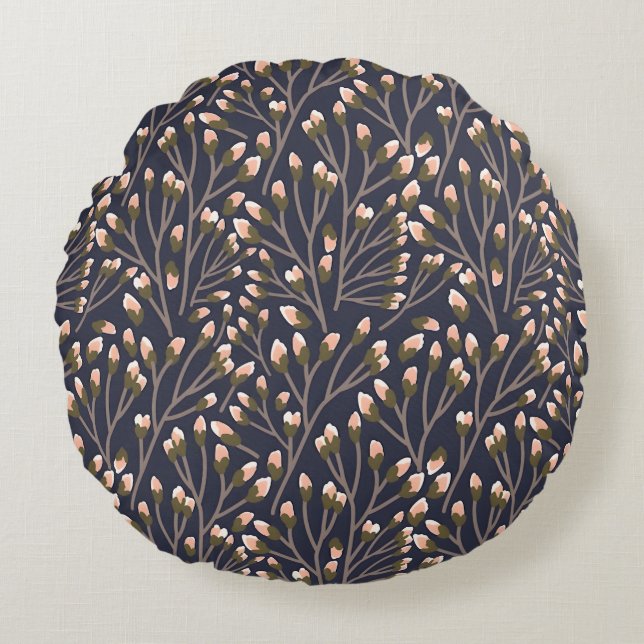 Cojín Redondo Delicate Pink Buds on Brown Branches (Anverso)