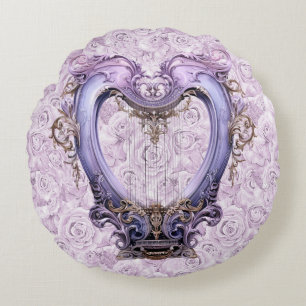 Cojín Redondo Delicate Rococo Lilac Lyra Harp Cotton