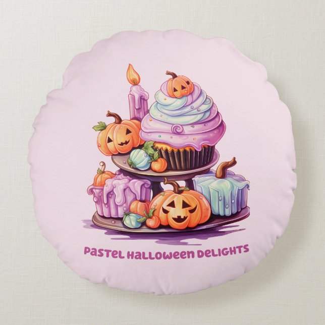 Cojín Redondo Delicias de Halloween Pastel (Anverso)