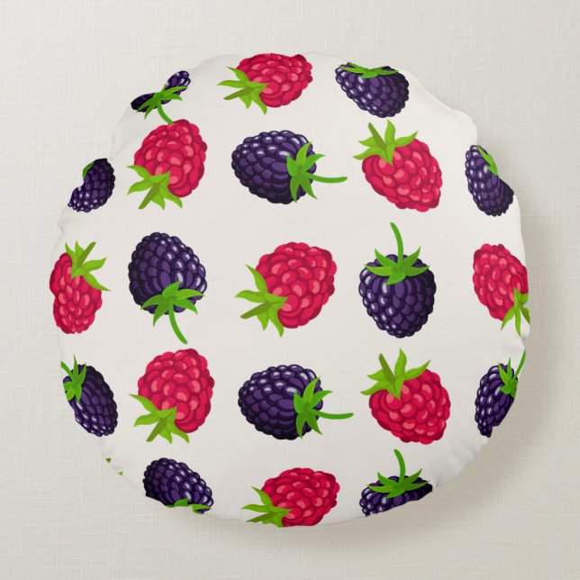 Cojín Redondo Deliciosa Rasberry y Blackberry Round Pillow (Anverso)