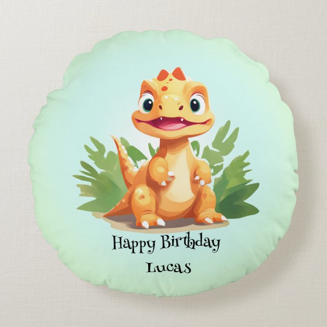 Cojín Redondo Deliciosos dinosaurios zoológico de jungla silvest (Anverso)