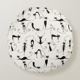 Cojín Redondo Deliciosos y alegres gatos rojos
