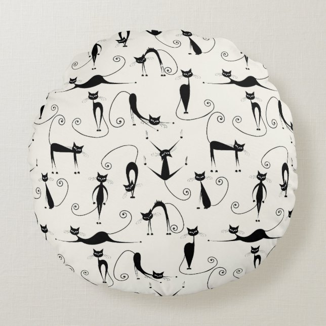 Cojín Redondo Deliciosos y alegres gatos rojos (Anverso)