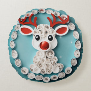 Cojín Redondo Delight Art de reno blanco de nieve