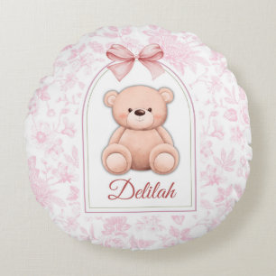 Cojín Redondo Delilah Diseño de guardería de osito rosado pers