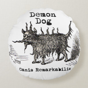 Cojín Redondo Demonio de Perro Divertido Vintage Lindo
