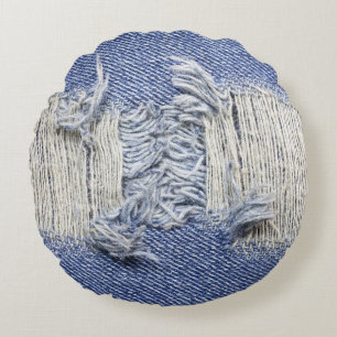 Cojín Redondo Denim azul roto: textura de jeans.