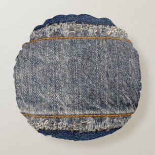 Cojín Redondo Denim Blue Jeans: Parche doble Casual