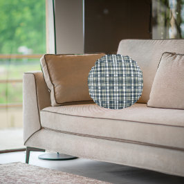 Cojín Redondo Denim Blue Sage Green Patrón blanco