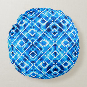 Cojín Redondo Denim blue tie die textura repetición de patrón mo