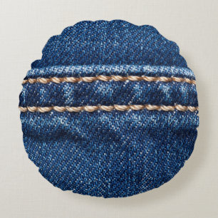 Cojín Redondo Denim con título: textura de jeans cerrados.
