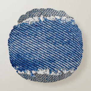 Cojín Redondo Denim marco. Tejidos de denim despojados con borde