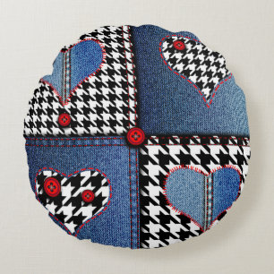 Cojín Redondo Denim Patchwork: Patrón de tela sin costura