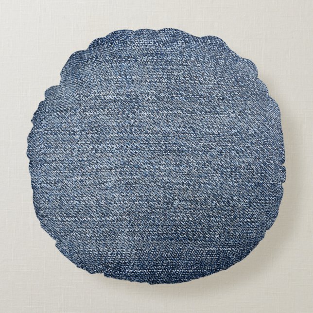 Cojín Redondo Denim Shabby: textura de jeans azules (Anverso)