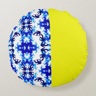 Cojín Redondo Deporte de snowboard azul cielo amarillo