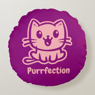 Cojín Redondo Depuración, Gato De Anime Muy Cuto