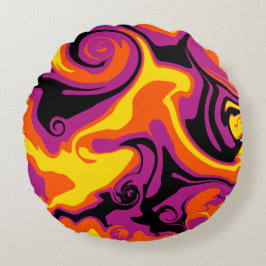 Cojín Redondo Derrame - Naranja, negro, rosa y amarillo