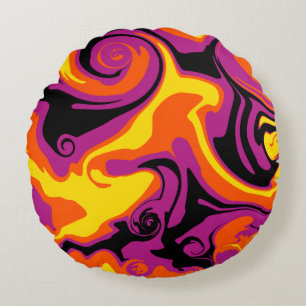 Cojín Redondo Derrame - Naranja, negro, rosa y amarillo
