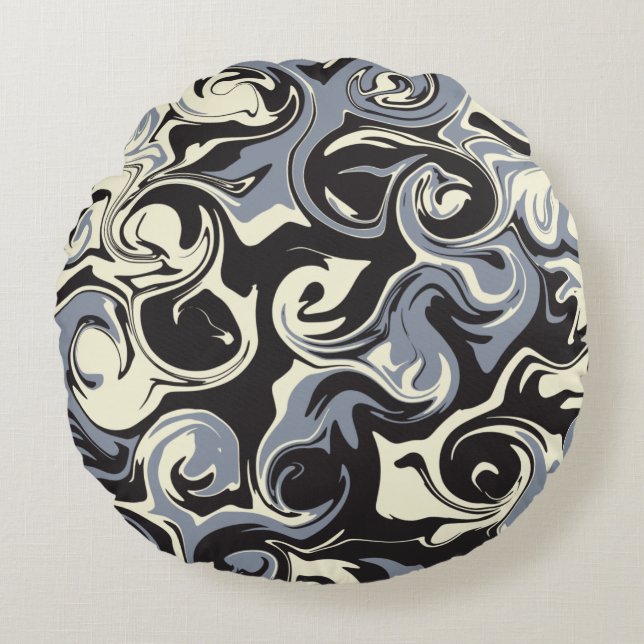 Cojín Redondo Derrame - Negro, gris y crema (Anverso)