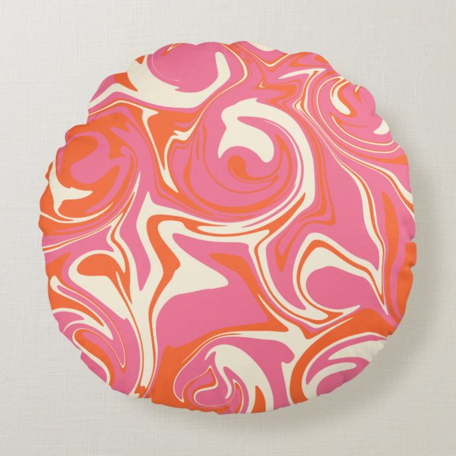 Cojín Redondo Derrame - rosa, Naranja y crema (Anverso)
