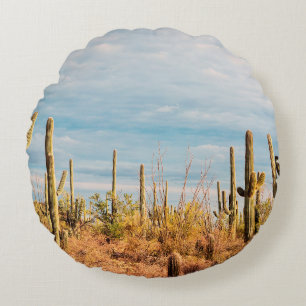 Cojín Redondo Desierto con cactus de Saguaro