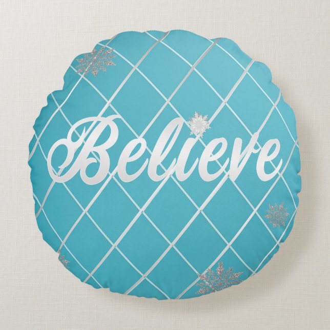 Cojín Redondo Deslumbrante creencia luz azul y plateado bajo con (Anverso)