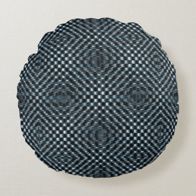 Cojín Redondo Desordenado y desordenado ajedrez azul oscuro entr (Anverso)