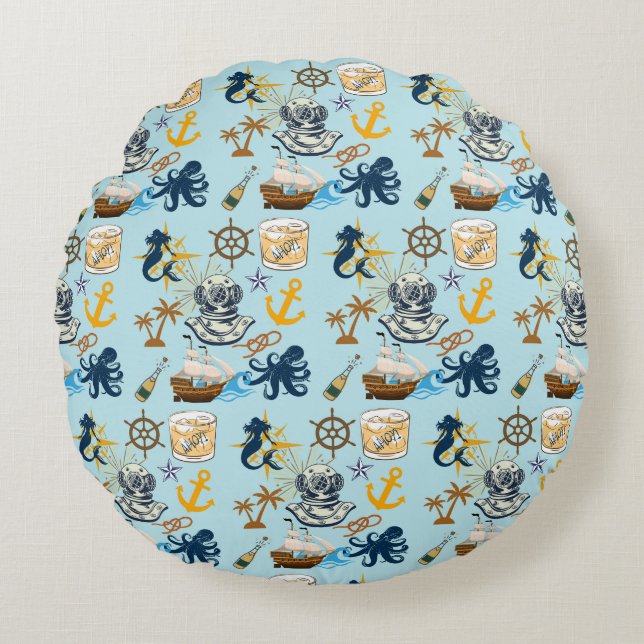 Cojín Redondo Despedida de Soltero Náutico (Anverso)