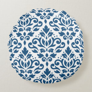 Cojín Redondo Desplazar Damask 2Way Lg Ptn Dk Blue en blanco