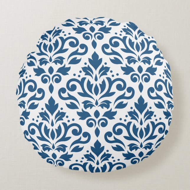 Cojín Redondo Desplazar Damask 2Way Lg Ptn Dk Blue en blanco (Anverso)