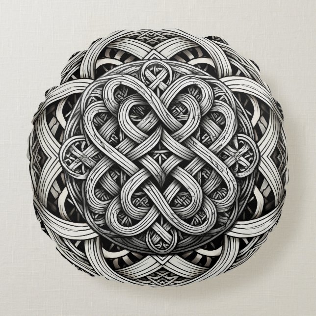 Cojín Redondo Detaillierte Schwarz-Weißer keltischer Knoten 0001 (Anverso)