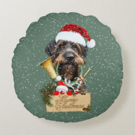 Cojín Redondo Deutsch Drahthaar, ¡Feliz Navidad! botón de imán