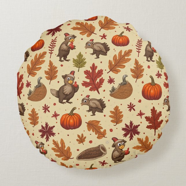 Cojín Redondo Día de Acción de Gracias (Reverso)