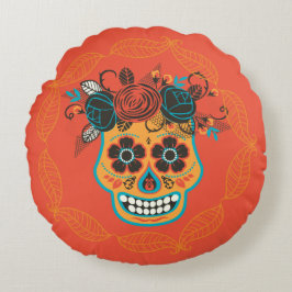 Cojín Redondo Día de la Calavera del Azúcar Muerto