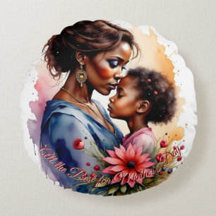 Cojín Redondo Día de la Madre Arte de Amor Acuarela Africana