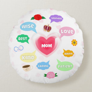 Cojín Redondo Día de la Madre Mejor Mamá Palabra Nubes Reina Cor
