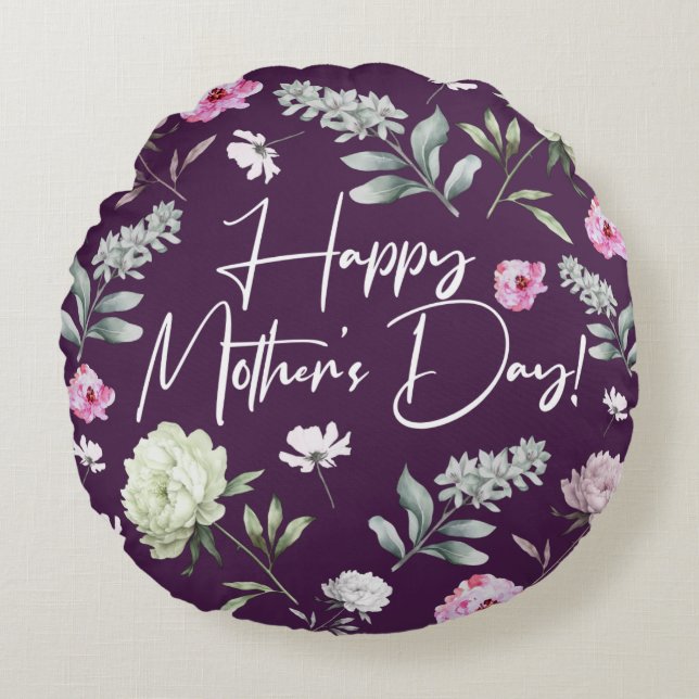 Cojín Redondo Día de las madres florales (Anverso)