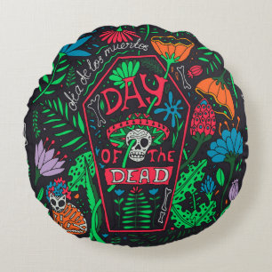 Cojín Redondo Dia de los Muertos: Juego de tarjetas festivas
