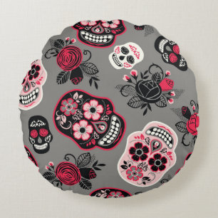 Cojín Redondo Dia de los Muertos: Patrón de cosecha