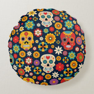 Cojín Redondo Dia de los Muertos Vintage