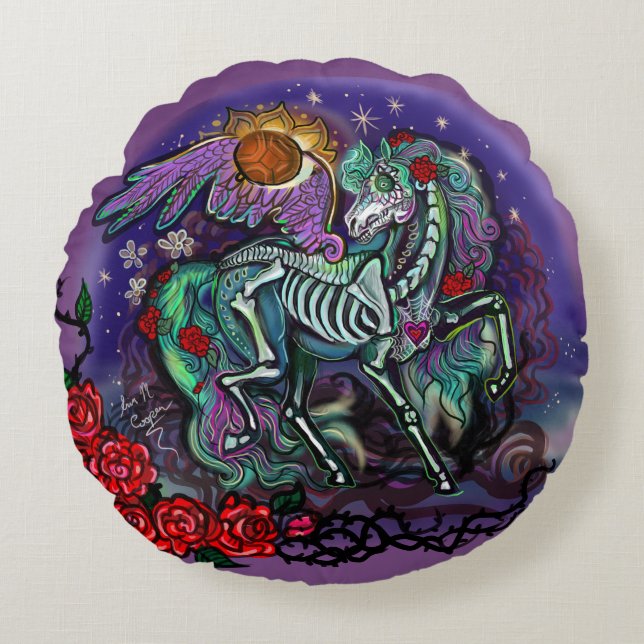 Cojín Redondo Día de Muertos Horse (Anverso)