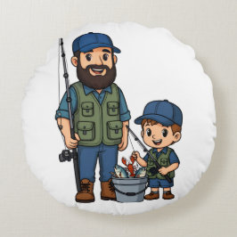 Cojín Redondo Día de pesca de padre e hijo