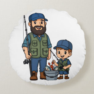 Cojín Redondo Día de pesca de padre e hijo
